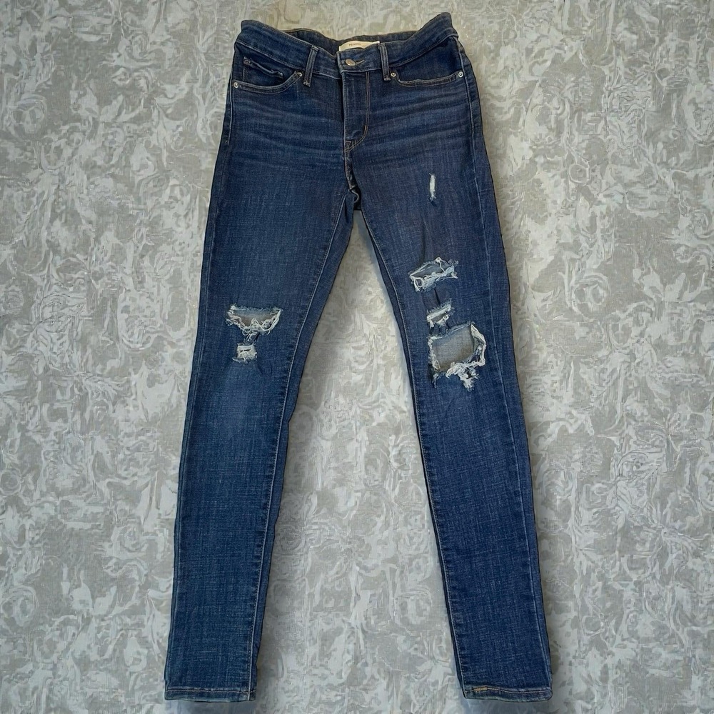 Levi's 711 Skinny Jeans Women's 27 Dark Wash Distressed Ripped Stretch Low Rise